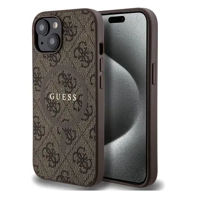 Guess PU Leather 4G Colored Ring MagSafe kryt iPhone 15 hnědý