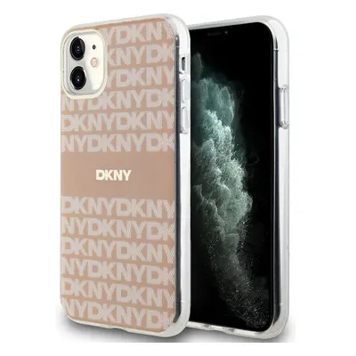 DKNY PC/TPU Repeat Pattern Tonal Stripe Magsafe kryt iPhone 11 růžový