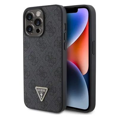 Guess PU 4G Strass Triangle Metal Logo kryt iPhone 15 Pro Max černý