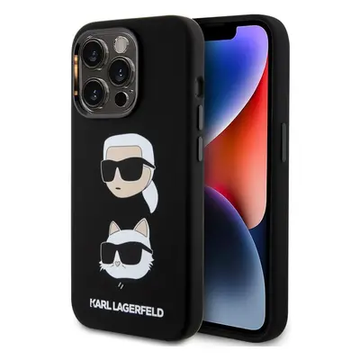 Pouzdro Karl Lagerfeld Liquid Silicone Karl and Choupette Heads iPhone 15 Pro černé Černá