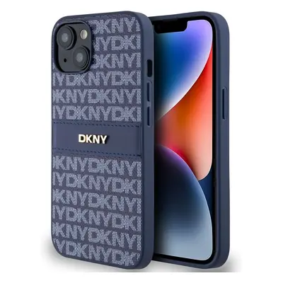 DKNY PU Leather Repeat Pattern Tonal Stripe kryt iPhone 14 modrý