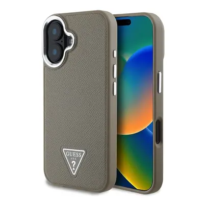 Guess PU Grained Triangle Logo kryt pro iPhone 16 hnědý