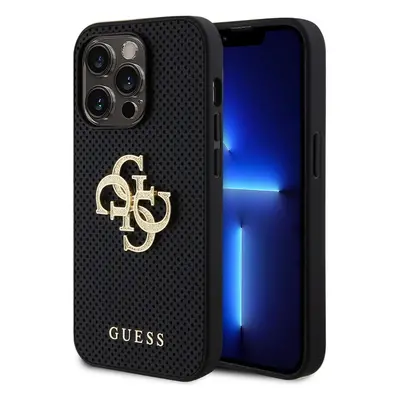 Guess PU Perforated 4G Glitter Metal Logo Kryt iPhone 14 Pro černý