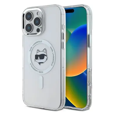 Karl Lagerfeld IML Choupette Head Metal Frame MagSafe kryt pro iPhone 16 Pro čirý