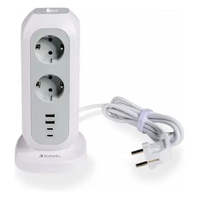 VERBATIM EU Power Tower EUPT-01 Nabíjecí stanice ,11x230V, 2xUSB-C, 2x USB-A Bílá