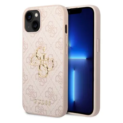 Guess PU 4G Metal Logo kryt iPhone 15 růžový