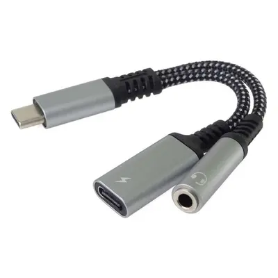 PremiumCord Redukce USB-C /3,5mm jack s DAC chipem + USB-C pro nabíjení 13cm