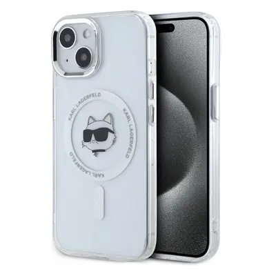 Karl Lagerfeld IML Choupette Head Metal Frame MagSafe zadní kryt iPhone 15 čirý