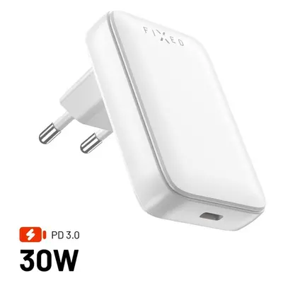 FIXED Slim GaN nabíječka (1x USB-C), PD, 30W, bílá