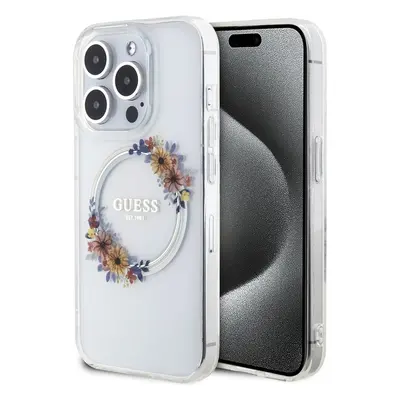 Guess PC/TPU Flowers Ring Glossy Logo MagSafe kryt iPhone 15 Pro Max čirý