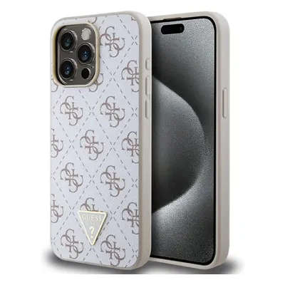 Guess PU Leather 4G Triangle Metal Logo kryt iPhone 15 Pro Max bílý