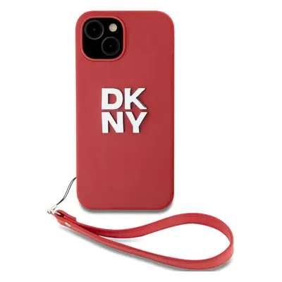 DKNY PU Leather Stack Logo Wrist Strap kryt iPhone 14 červený