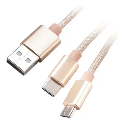 Akasa nabíjecí a synchronizační kabel 2v1 USB-A 2.0 - USB Micro-B, USB-C, opletený, 1.2m, zlatá