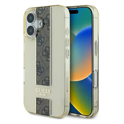 Guess IML Middle 4G Stripe kryt pro iPhone 16 hnědý