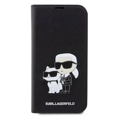 Karl Lagerfeld PU Saffiano Karl and Choupette NFT flipové pouzdro pro iPhone 13 Pro Max černé