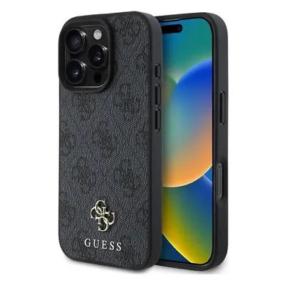 Guess PU 4G Small Metal Logo MagSafe kryt iPhone 16 Pro šedý