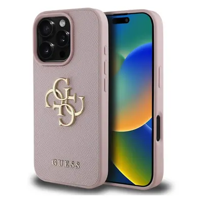 Guess PU Grained 4G Metal Logo kryt iPhone 16 Pro Max růžový