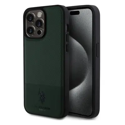 U.S. Polo PU Leather Mesh Pattern Double Horse kryt pro iPhone 15 Pro Max zelený