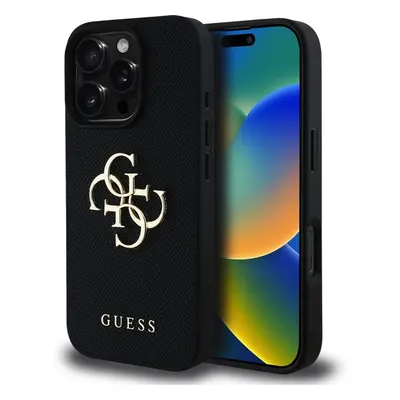 Guess PU Grained 4G Metal Logo kryt iPhone 16 Pro Max černý