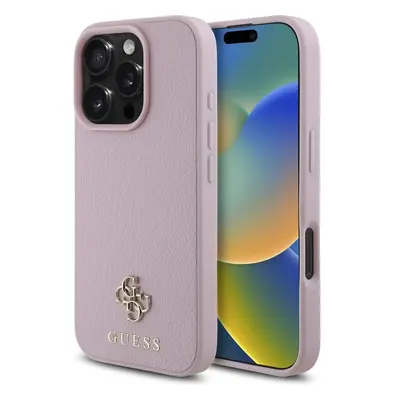 Guess PU Grained 4G Small Metal Logo MagSafe kryt iPhone 16 Pro růžový