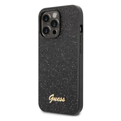 Guess PC/TPU Glitter Flakes Metal Logo kryt iPhone 14 Pro černý