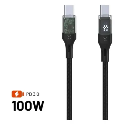 FIXED nabíjecí a datový kabel s displejem a konektory USB-C/USB-C, PD, 100W, 2m