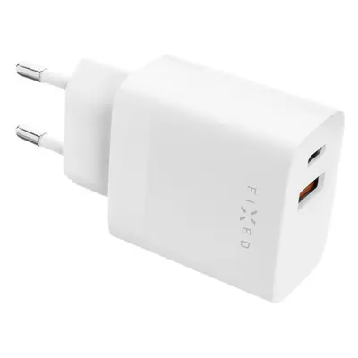 FIXED síťová nabíječka s USB-C a USB výstupem, podpora PD a QC 3.0, 20W, bílá