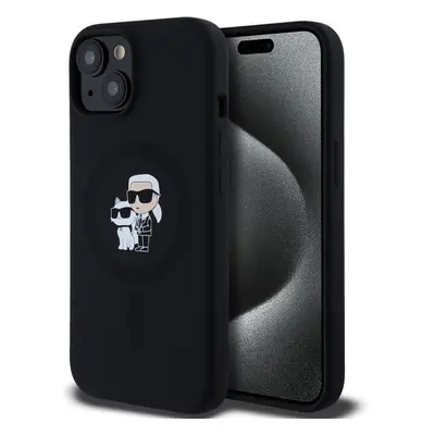 Karl Lagerfeld Liquid Silicone Karl and Choupette Magsafe zadní kryt iPhone 15 černý