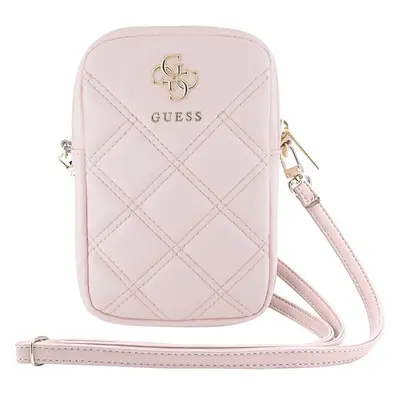 Guess PU Quilted 4G Metal Logo Wallet Phone Bag Zipper růžový