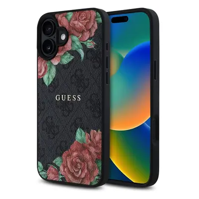 Guess PU Leather 4G Roses MagSafe kryt iPhone 16 černý