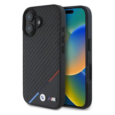 BMW M PU Carbon Tricolor Stripe MagSafe kryt pro iPhone 16 černý