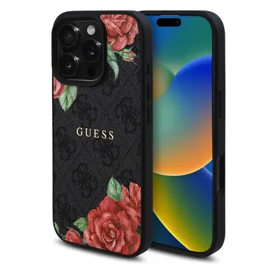 Guess PU Leather 4G Roses MagSafe kryt iPhone 16 Pro Max černý