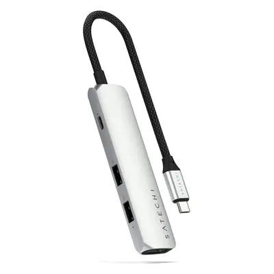 Satechi 4v1 USB-C Slim víceportový adaptér 4K stříbrný Stříbrná