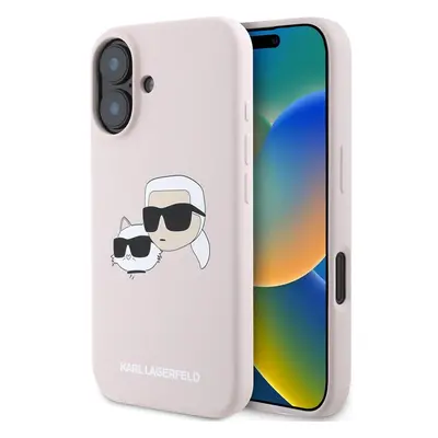 Karl Lagerfeld Liquid Silicone Double Heads MagSafe kryt iPhone 16 růžový