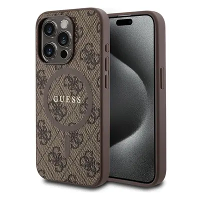 Guess PU Leather 4G Colored Ring MagSafe kryt iPhone 15 Pro Max hnědý