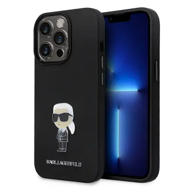 Karl Lagerfeld Liquid Silicone Metal Ikonik kryt iPhone 15 Pro černý