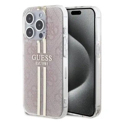 Guess IML 4G Gold Stripe kryt iPhone 15 Pro růžový