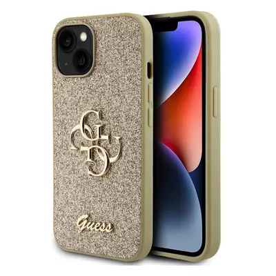 Guess PU Fixed Glitter 4G Metal Logo kryt iPhone 15 zlatý