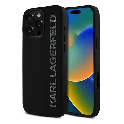 Karl Lagerfeld 3D Rubber Glitter Logo kryt iPhone 16 Pro Max černý