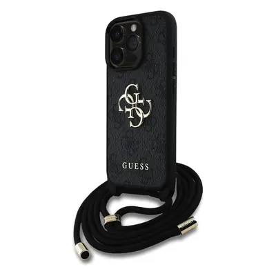 Guess PU 4G Metal Logo Crossbody popruh kryt iPhone 16 Pro Max černý