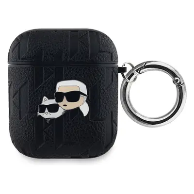 Karl Lagerfeld PU Embossed Karl and Choupette Heads pouzdro pro AirPods 1/2 černé