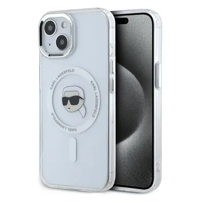 Karl Lagerfeld IML Karl Head Metal Frame MagSafe zadní kryt iPhone 15 čirý