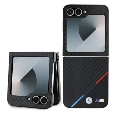 BMW M PU Carbon Tricolor Stripe kryt pro Samsung Galaxy Z Flip6 černý