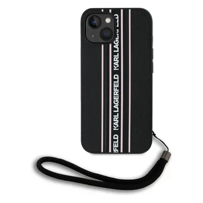 Karl Lagerfeld PU Saffiano Athleisure Stripe and Strap zadní kryt iPhone 15 růžový