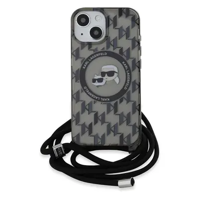 Karl Lagerfeld IML Monogram Crossbody K&CH Heads MagSafe zadní kryt iPhone 15 černý