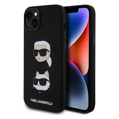 Karl Lagerfeld Liquid Silicone Karl and Choupette Heads Kryt iPhone 15 Plus černý