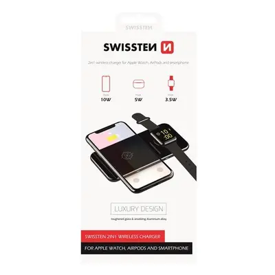 SWISSTEN WIRELESS NABÍJEČKA 2v1 22055520, černá Černá