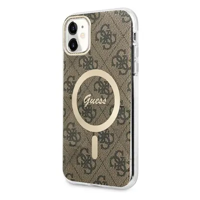 Pouzdro Guess 4G IML MagSafe iPhone 11 hnědé Hnědá