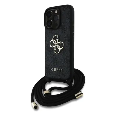 Guess PU 4G Metal Logo Crossbody popruh kryt iPhone 15 Pro Max černý