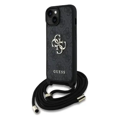 Guess PU 4G Metal Logo Crossbody popruh kryt iPhone 15 černý